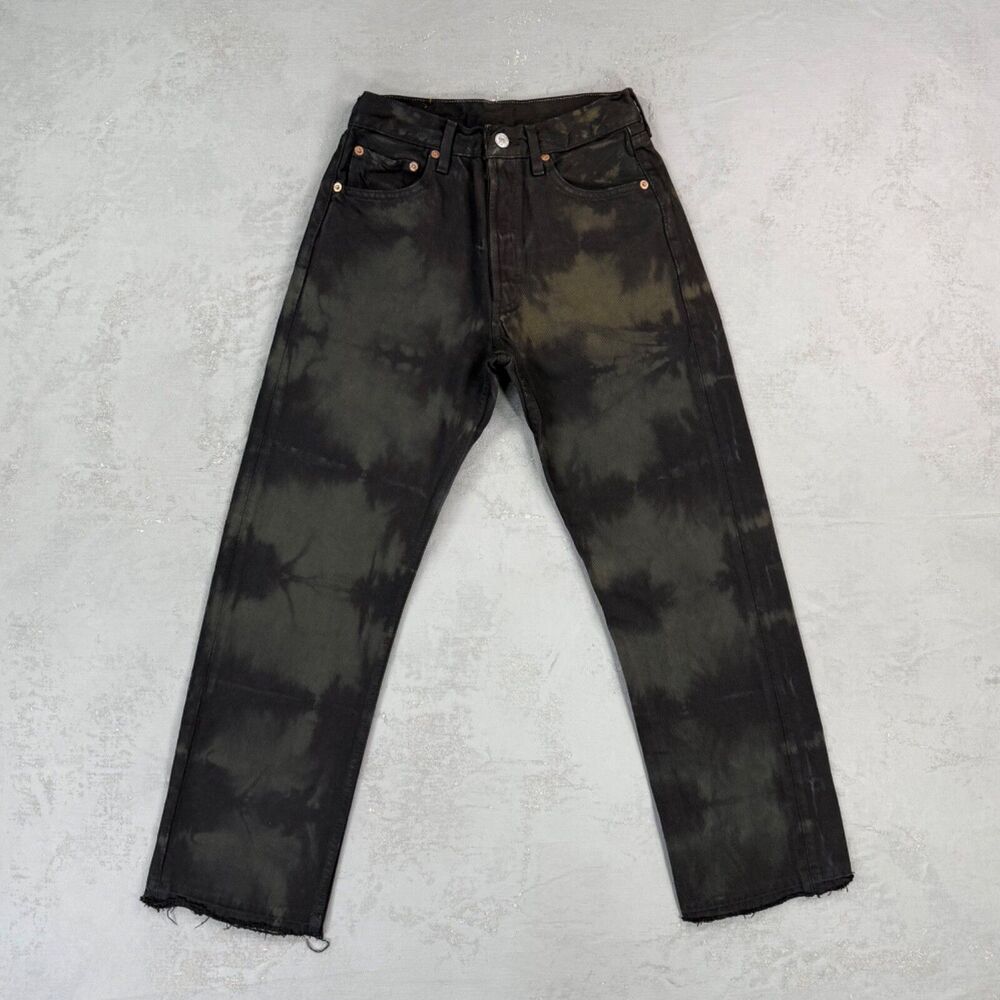 Vintage 1990s Levi's 501 Black Overdyed Tie-Dyed Red Tab Jeans Fit 25 x 26